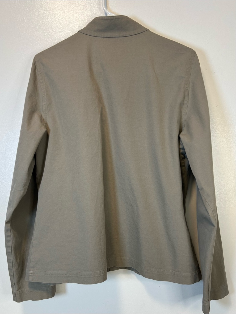 Eileen Fisher Khaki Canvas Shirt Jacket Button Up Mandarin Collar Women’s Large - Picture 2 of 7